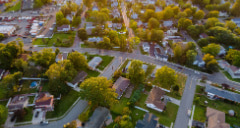 aerial view of trees and homes in south fulton, georgia