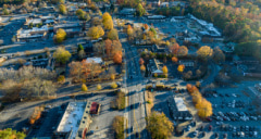 an aerial view of suburban homes