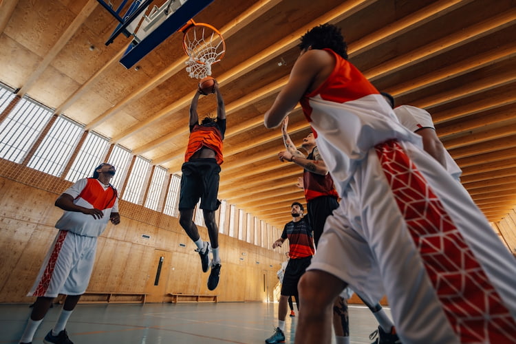 basketball team members at practice