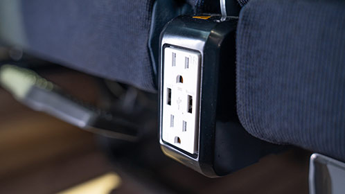 Power outlets in charter bus