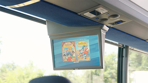 Tv screen in charter bus