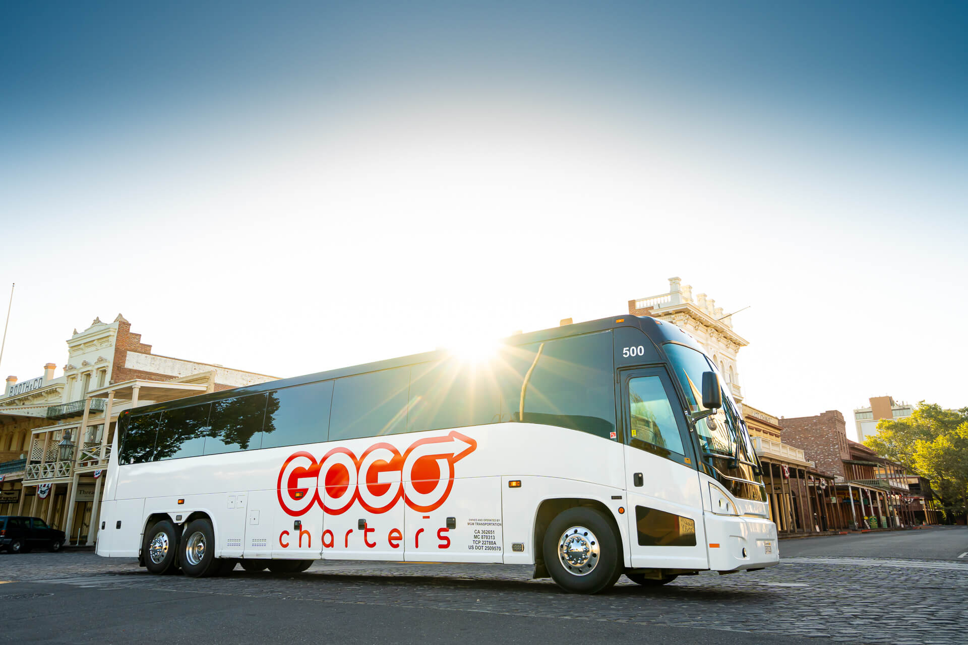 A 56 Passenger charter bus with the GOGO charters logo